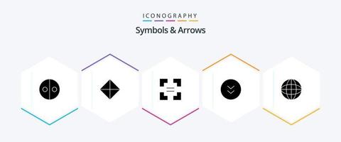 Symbols and Arrows 25 Glyph icon pack including worldwide. globe. full screen. download. circle vector