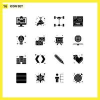 Modern Set of 16 Solid Glyphs and symbols such as idea technology auto internet access Editable Vector Design Elements