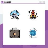 Group of 4 Filledline Flat Colors Signs and Symbols for cloud luggage online rocket connectivity Editable Vector Design Elements