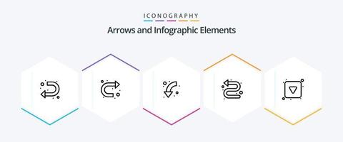 flecha 25 línea icono paquete incluso jugar botón. indicador. flecha. direccional. abajo vector