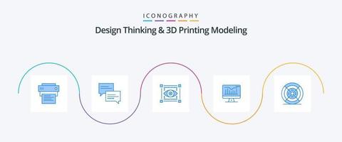 Design Thinking And D Printing Modeling Blue 5 Icon Pack Including filament. monitor. visual. graph. computer vector