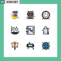 9 User Interface Filledline Flat Color Pack of modern Signs and Symbols of bed phone on contacts instrument Editable Vector Design Elements