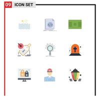 Mobile Interface Flat Color Set of 9 Pictograms of promotion target programming seo sport Editable Vector Design Elements