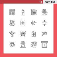 Pack of 16 Modern Outlines Signs and Symbols for Web Print Media such as drink win sold trophy online Editable Vector Design Elements