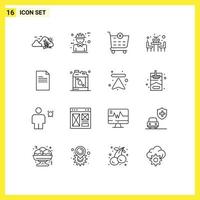 Pack of 16 creative Outlines of text table concept restaurant shopping cart Editable Vector Design Elements