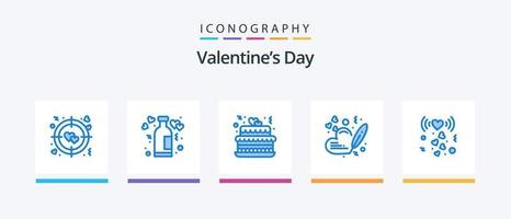 Valentines Day Blue 5 Icon Pack Including love. wedding. cake. pen. heart. Creative Icons Design vector