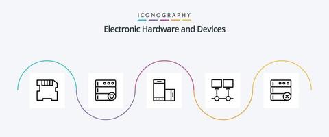 dispositivos línea 5 5 icono paquete incluso borrar. servidor. teléfono. red. conexión vector