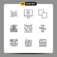 Set of 9 Modern UI Icons Symbols Signs for halloween bat clone living area city Editable Vector Design Elements