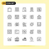 Pack of 25 Modern Lines Signs and Symbols for Web Print Media such as mobile warning commerce signaling floor Editable Vector Design Elements