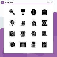 Modern Set of 16 Solid Glyphs and symbols such as light checklist star paper report Editable Vector Design Elements