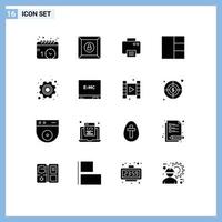 16 Thematic Vector Solid Glyphs and Editable Symbols of board labor print gear layout Editable Vector Design Elements