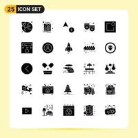 Group of 25 Modern Solid Glyphs Set for ampere notice copy activity theater Editable Vector Design Elements