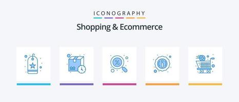 Shopping And Ecommerce Blue 5 Icon Pack Including cart. shopping. discount. tag. info. Creative Icons Design vector