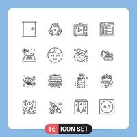 Group of 16 Modern Outlines Set for website page health internet tv set Editable Vector Design Elements