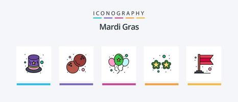 Mardi Gras Line Filled 5 Icon Pack Including glasses. rose. carnival. romance. flower. Creative Icons Design vector