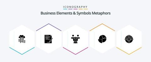 Business Elements And Symbols Metaphors 25 Glyph icon pack including graph. chart. note. analytics. office vector