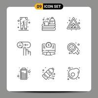 Mobile Interface Outline Set of 9 Pictograms of sad help game emotion risk Editable Vector Design Elements