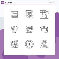 Group of 9 Modern Outlines Set for drink target design mind head Editable Vector Design Elements