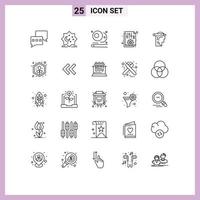 Modern Set of 25 Lines Pictograph of head options billiards office document Editable Vector Design Elements