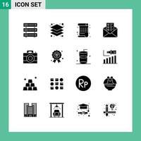 Modern Set of 16 Solid Glyphs Pictograph of technology computer art camera mail Editable Vector Design Elements