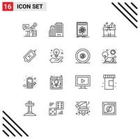 16 Thematic Vector Outlines and Editable Symbols of ecommerce box ribbon city gift platform Editable Vector Design Elements