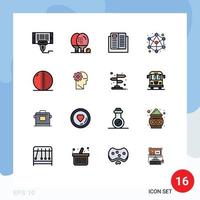 Mobile Interface Flat Color Filled Line Set of 16 Pictograms of network connection game school knowledge Editable Creative Vector Design Elements