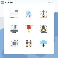 Mobile Interface Flat Color Set of 9 Pictograms of badge optimization audio media connections Editable Vector Design Elements