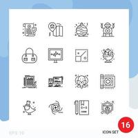 Pack of 16 creative Outlines of pulse heartbeat christmas fashion toy Editable Vector Design Elements