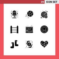 9 Universal Solid Glyphs Set for Web and Mobile Applications wire security fail protection wrong Editable Vector Design Elements