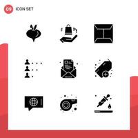 Pictogram Set of 9 Simple Solid Glyphs of profile e post newsletter network Editable Vector Design Elements