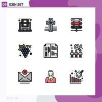 Set of 9 Modern UI Icons Symbols Signs for menu organic computing grape diet Editable Vector Design Elements