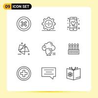 Pictogram Set of 9 Simple Outlines of secure special heart motion effects Editable Vector Design Elements