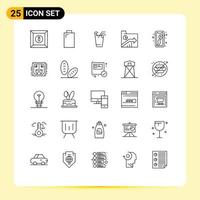 25 Universal Line Signs Symbols of map mobile food report folder Editable Vector Design Elements