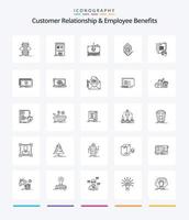 Creative Customer Relationship And Employee Benefits 25 OutLine icon pack  Such As notebook. server. money. bundle. gear vector