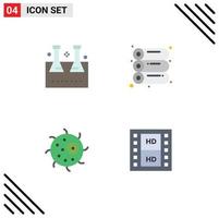 Set of 4 Modern UI Icons Symbols Signs for chemical flask biology lab glassware offset plant Editable Vector Design Elements