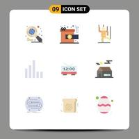 Modern Set of 9 Flat Colors and symbols such as time clock control signal connection Editable Vector Design Elements