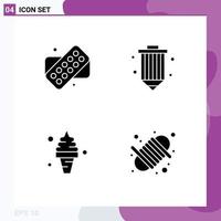 Modern Set of 4 Solid Glyphs Pictograph of tablet cream coding pencil ice Editable Vector Design Elements