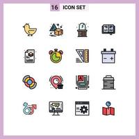móvil interfaz plano color lleno línea conjunto de dieciséis pictogramas de alarma archivo vivo proceso conocimiento editable creativo vector diseño elementos