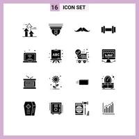 16 User Interface Solid Glyph Pack of modern Signs and Symbols of internet tools cam dumbbells male Editable Vector Design Elements