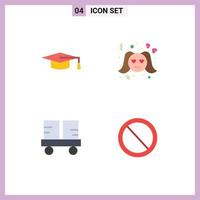 Set of 4 Vector Flat Icons on Grid for academic forklift love woman lift truck Editable Vector Design Elements