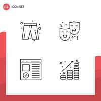 Modern Set of 4 Filledline Flat Colors Pictograph of cloth browser player dress expression develop Editable Vector Design Elements