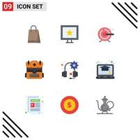 Modern Set of 9 Flat Colors and symbols such as study education target headset gear Editable Vector Design Elements