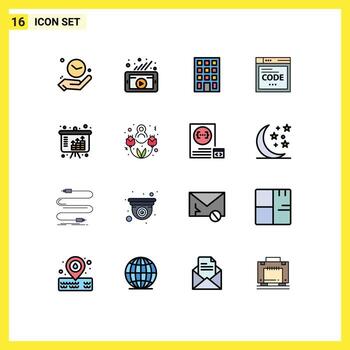 16 Thematic Vector Flat Color Filled Lines and Editable Symbols of income assets building coding internet Editable Creative Vector Design Elements