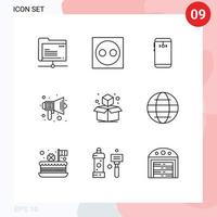 User Interface Pack of 9 Basic Outlines of sound education hardware audio camera Editable Vector Design Elements