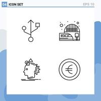 Group of 4 Filledline Flat Colors Signs and Symbols for connection idea electric imagination coin Editable Vector Design Elements