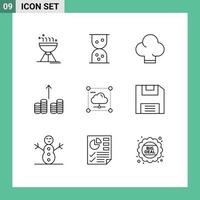Editable Vector Line Pack of 9 Simple Outlines of floppy network cash secure share Editable Vector Design Elements