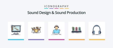 sonido diseño y sonido producción línea lleno 5 5 icono paquete incluso midi control. midi cable. cable. creativo íconos diseño vector