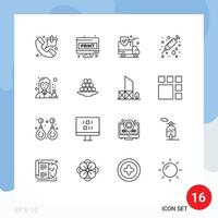 Universal Icon Symbols Group of 16 Modern Outlines of needle health print care security Editable Vector Design Elements