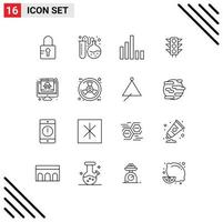 16 Universal Outlines Set for Web and Mobile Applications data crime phone computer light Editable Vector Design Elements