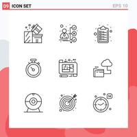 Group of 9 Outlines Signs and Symbols for blue pin candidate navigation compass Editable Vector Design Elements